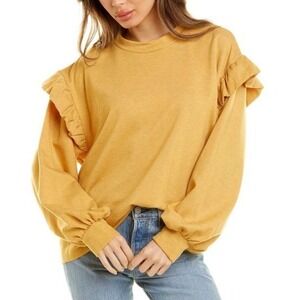 En Saison Mustard Yellow Ruffle Balloon Sleeve Sweatshirt Small Boxy Oversized
